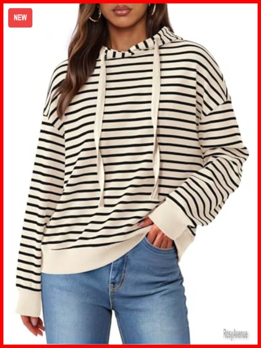 Striped Hoodie Long Sleeve Drawstring Sweatshirt